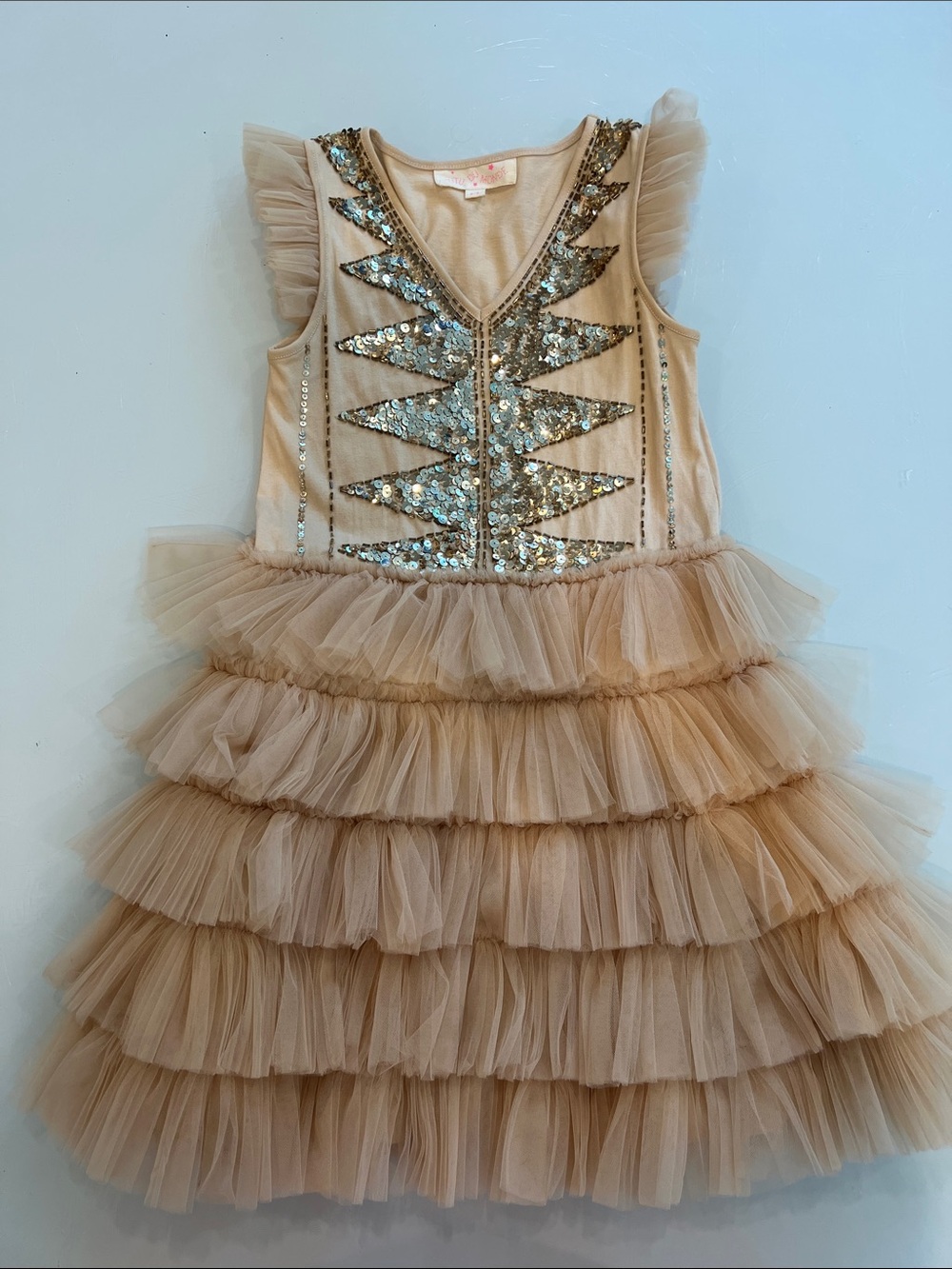 Tutu Du Monde Gold Tulle Ruffle dress with Sequin Bodice